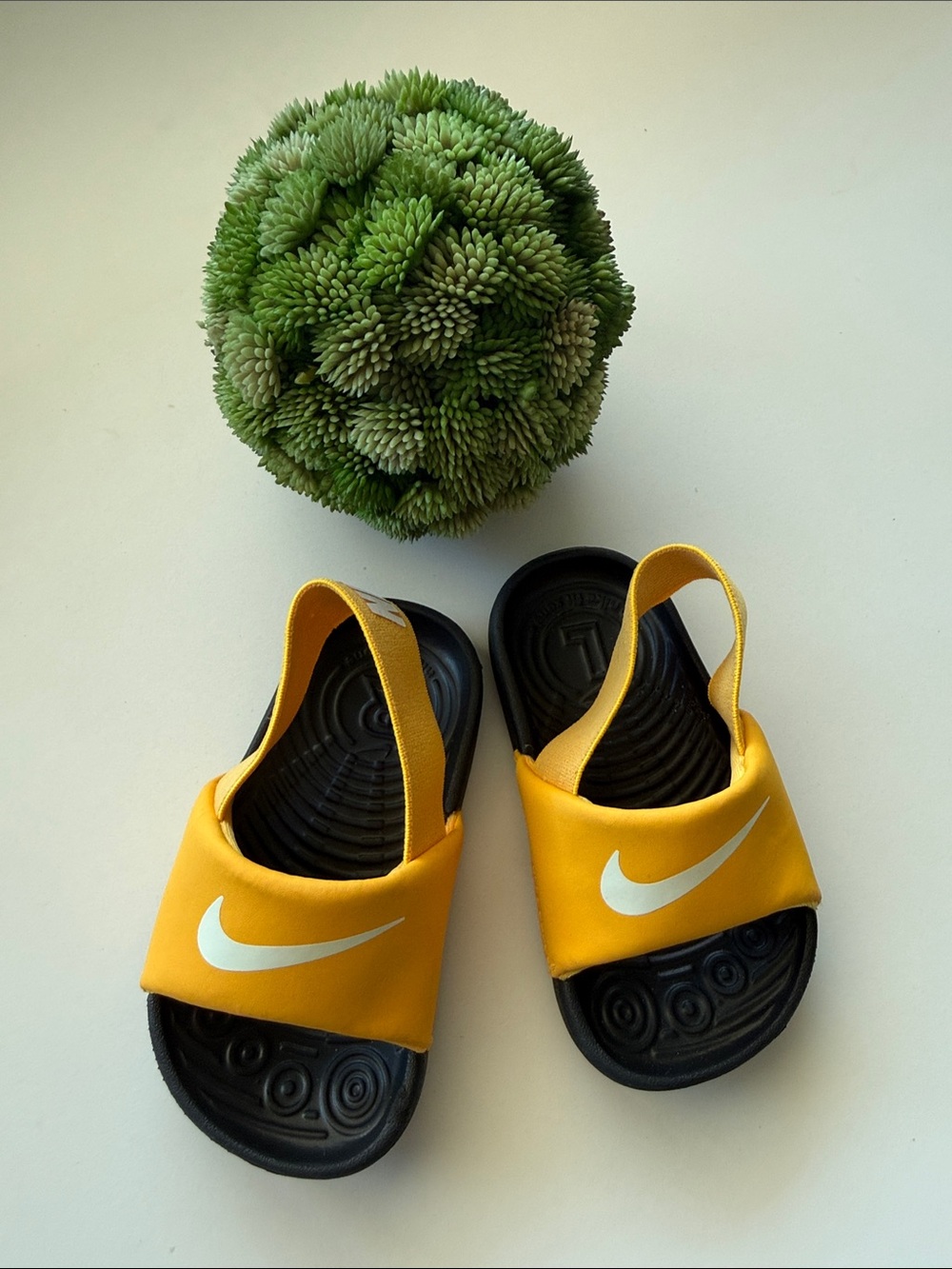 Nike Yellow and Black Baby Slide Sandals with Heel Strap